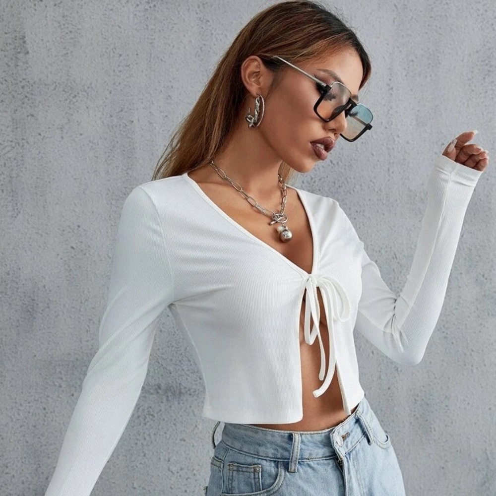 SHEIN Grey Long Sleeve front Tie